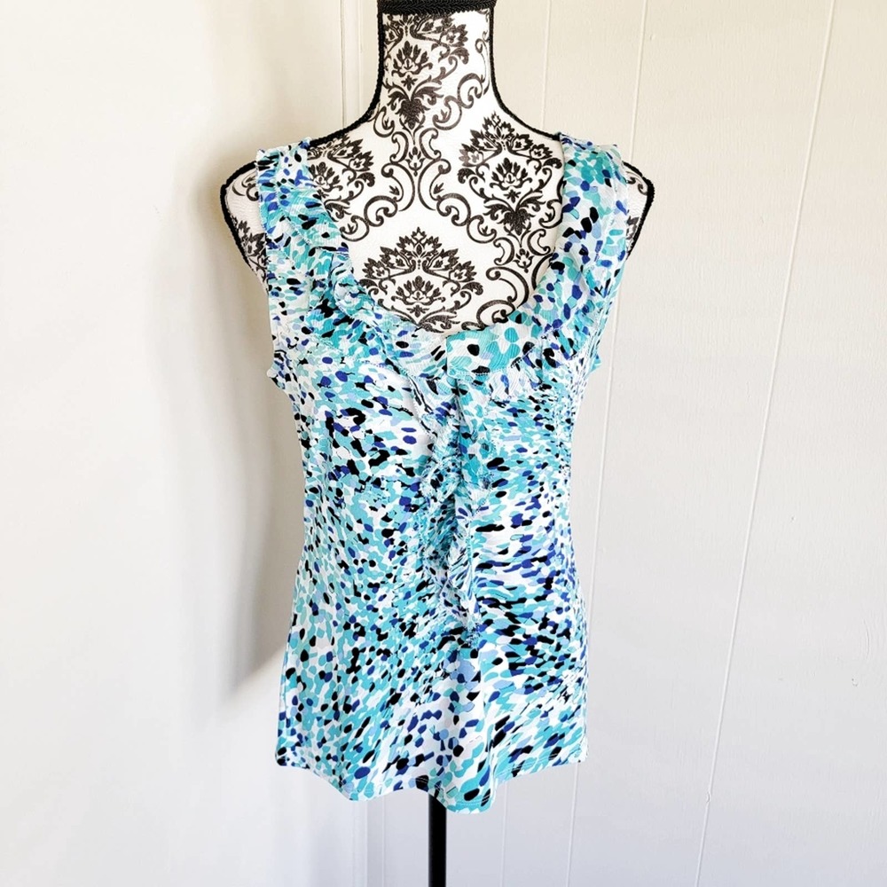 White House Black Market Bubble Dot Ruffle Front Tank